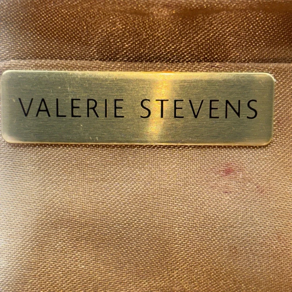 Valerie Stevens Gold Satin Duel Strap Clutch Purse Bow Rhinestone Kiss Lock EUC